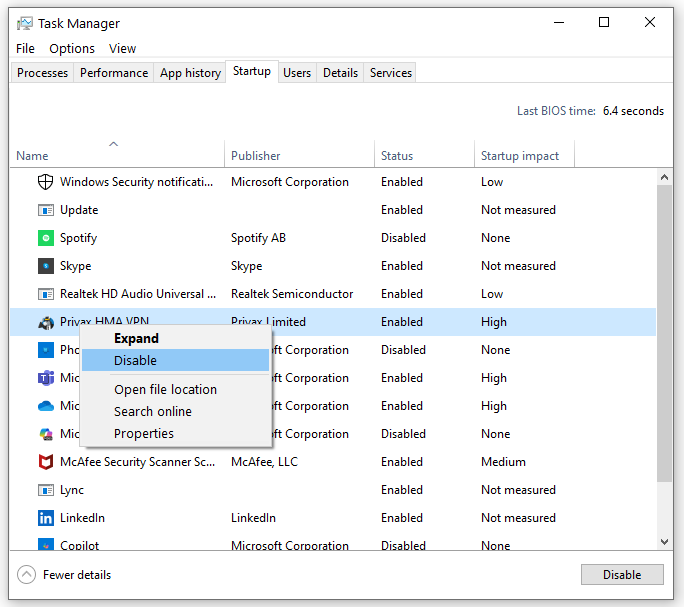 task manager stratup disable